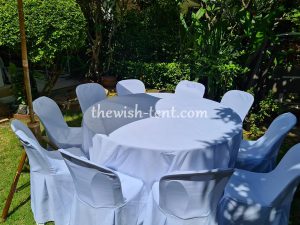 เช่าโต๊ะ-เช่าโต๊ะจีน1.5เมตร+เก้าอี้พลาสติกคลุมผ้าสีขาว - Image 2
