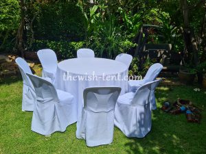 เช่าโต๊ะ-โต๊ะจีน1.2ม. เก้าอี้พลาสติกสีขาวคลุมผ้า - Image 3