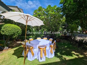 เช่าโต๊ะ-โต๊ะจีน1.2ม.คลุมผ้าสีขาวเก้าอี้พลาสติกคลุมผ้าผูกโบว์ - Image 3