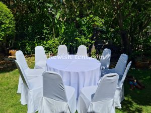 เช่าโต๊ะจีน 1.5ม. พร้อมเก้าอี้บุนวมคลุมผ้า