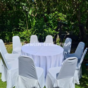 เช่าโต๊ะจีน 1.5ม. พร้อมเก้าอี้บุนวมคลุมผ้า