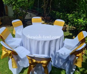 เช่าโต๊ะ-โต๊ะจีน1.2ม.คลุมผ้าสีขาวเก้าอี้พลาสติกคลุมผ้าผูกโบว์ - Image 4