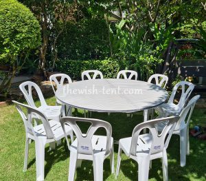 เช่าชุดโต๊ะจีน 1.5เมตร+เก้าอี้พลาสติกไม่คลุมผ้า