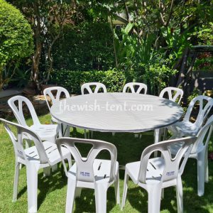 เช่าชุดโต๊ะจีน 1.5เมตร+เก้าอี้พลาสติกไม่คลุมผ้า