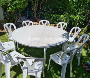 เช่าชุดโต๊ะจีน 1.5เมตร+เก้าอี้พลาสติกไม่คลุมผ้า