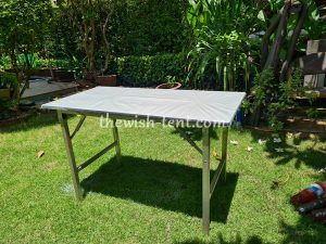 เช่าโต๊ะ-โต๊ะเหลี่ยมคลุมพลาสติกขาว