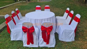 เช่าโต๊ะ-โต๊ะจีน1.5ม.เก้าอี้บุนวมคลุมผ้าขาวโบว์สีแดง - Image 3