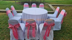 เช่าโต๊ะ-โต๊ะจีน1.5ม.เก้าอี้บุนวมคลุมผ้าขาวโบว์สีชมพู - Image 3