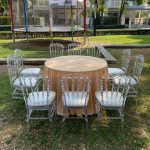 เช่าโต๊ะ-โต๊ะจีนผ้าสีทอง+เก้าอี้คริสตัล เจ้าหญิง